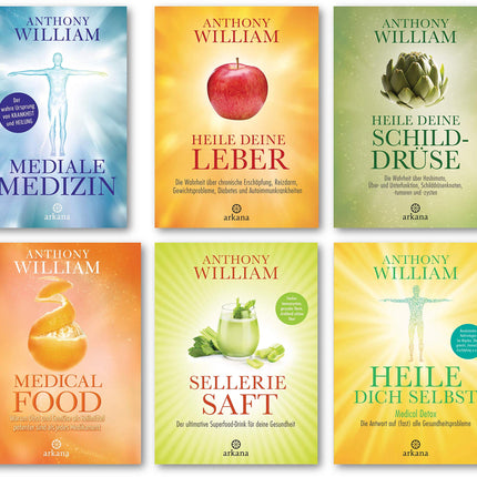 6 volumes by Anthony William in a set: Medial Medicine/Heal your Liver / ... Thyroid / ... yourself/Medicinal Food/Celery Juice