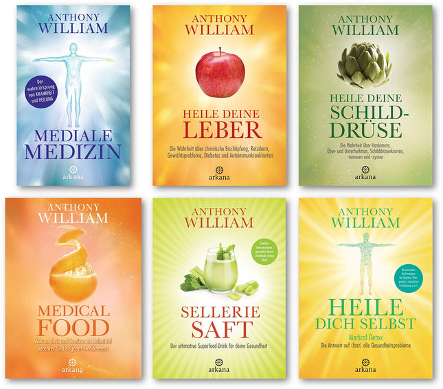 6 volumes by Anthony William in a set: Medial Medicine/Heal your Liver / ... Thyroid / ... yourself/Medicinal Food/Celery Juice