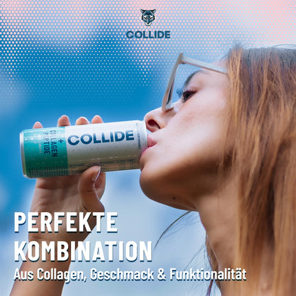 COLLIDE Collagen Drink – Best before: 13.05.2025 – Mint-Lime – 24 x 250ml – Sugar-free – With collagen hydrolysate peptides, vitamins B6 &amp; B12, folic acid, biotin &amp; caffeine – Incl. €6 deposit