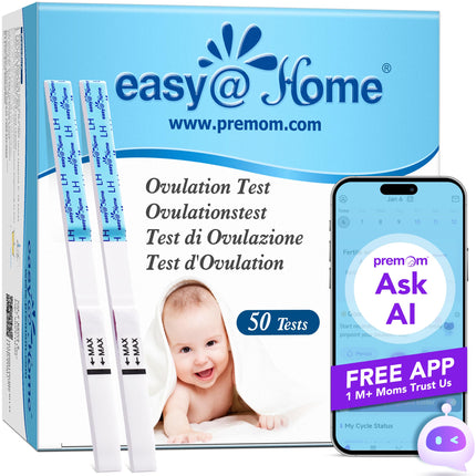 Easy@Home fertility test 50 x ovulation test fertility tests for ovulation – supported by the free Premom Ovulation APP, 50 LH tests