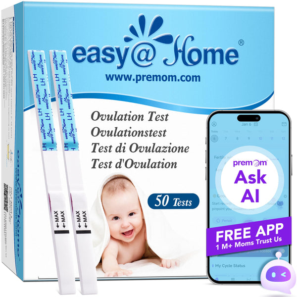 Easy@Home fertility test 50 x ovulation test fertility tests for ovulation – supported by the free Premom Ovulation APP, 50 LH tests