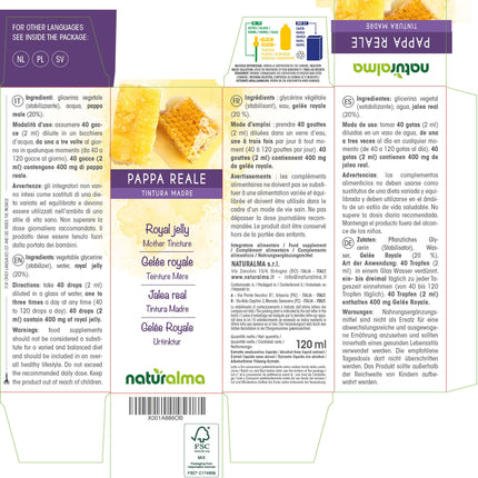 Royal Jelly Alcohol-Free Mother Tincture Naturalma - Liquid Extract Drops 120 ml - Dietary Supplement