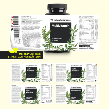Multivitamin – 365 vegan tablets – year's supply – valuable vitamins AZ, with vitamin K1 and K2 – no unnecessary additives – produced in Germany &amp; laboratory-tested