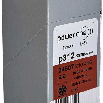 Power One Zinc p312 hearing aid battery, 60 pack