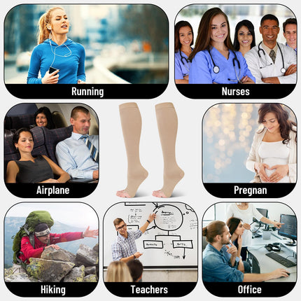 2 pairs of compression stockings for women, 20-30 mmHg compression socks, long compression socks, travel stockings, support stockings for varicose veins, edema, flight, sports, travel, L/XL