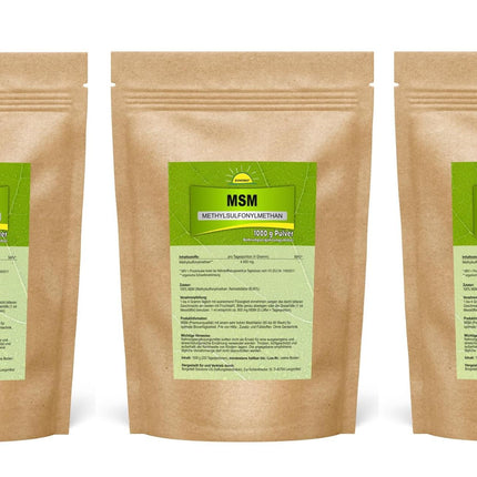 Bonemis® Premium MSM Powder, 3 kg (3 bags of 1 kg each), 99.95% purity, 60-80 mesh, no silicon dioxide, no DMSO residues
