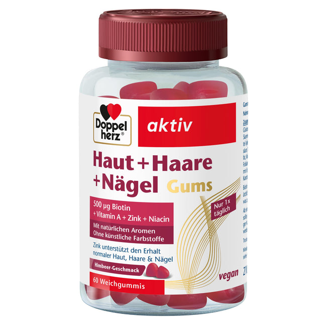Doppelherz Skin + Hair + Nails Gums - with vitamins &amp; minerals - Zinc supports the maintenance of normal skin, hair and nails - vegan - approx. 60 soft gummies