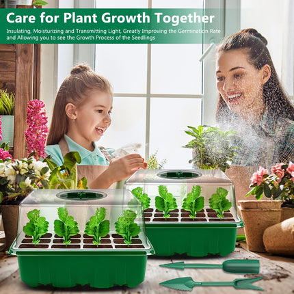 MOYKSRR Indoor Greenhouse Propagator, 10 Pieces 120 Cells Mini Greenhouse Propagation Set with 2 Garden Tools, 3 Shovels, 20 Labels, Propagation Tray with Lid and Ventilation, Balcony Seedling Plant