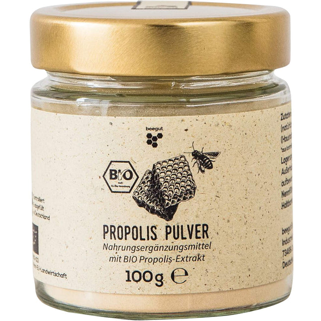 beegut ORGANIC Propolis Powder, for consumption or making your own products, 100g propolis powder from controlled organic cultivation, sustainable packaging