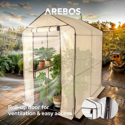 Arebos Premium film greenhouse with 2 levels - 120 x 186 x 190 cm greenhouse with shelves - space-saving, high-quality greenhouse for gardens and balconies, stable and easy to assemble