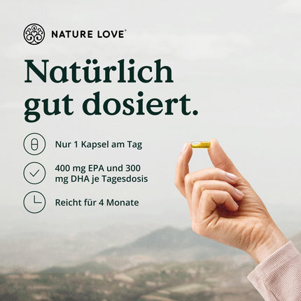 Nature Love Premium Omega 3 NEW - 120 Capsules - 1000mg fish oil per capsule with 80% Omega 3 content (EPA &amp; DHA) - Highly dosed and highly bioavailable due to triglyceride form - from sustainable fishing