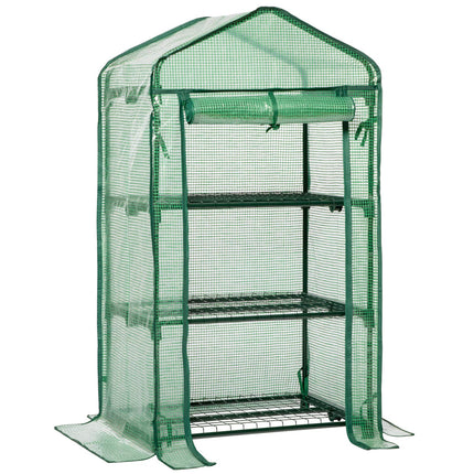 LARMNEE Small Greenhouse, Plastic Greenhouse Balcony, Tomato Greenhouse Stable, 3 Shelves Greenhouse, 69 x 49 x 126 cm, Terrace Grow House, PE Mesh Film, Space-Saving, Garden, Green EGN03GH02