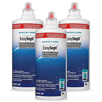 Bausch + Lomb EasySept Peroxide Solution Contact Lens Cleaner for soft contact lenses, preservative-free, with container, 3 x 360 ml