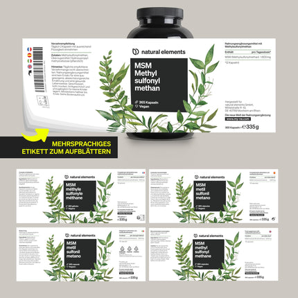 MSM Capsules - 365 vegan capsules - Laboratory-tested 1600mg methylsulfonylmethane (MSM) powder per daily dose - Without magnesium stearate, high dosage and produced in Germany