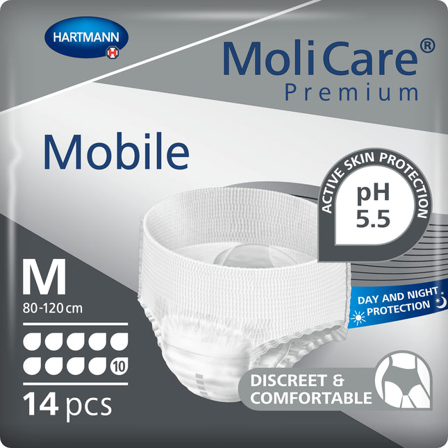 MoliCare Premium Mobile Disposable Pants: Discreet use for incontinence for women and men; 10 drops, size M (80-120 cm hip circumference), 14 pieces