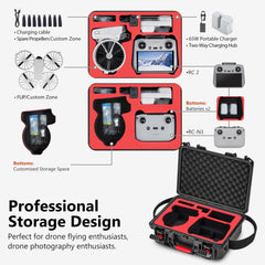Portable Waterproof Hard Case for DJI Flip Fly More Combo, can hold 7 batteries, RC2/RC-N3 remote control, charging station, 65W charger, FLip drone and other accessories