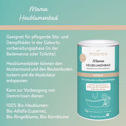 MABYEN Hayflower Sitz Bath 50g | Pregnancy - Bath additive for pregnancy - Natural birth preparation as a steam bath or sitz bath - Relaxes the pelvic floor and reduces the risk of perineal tears