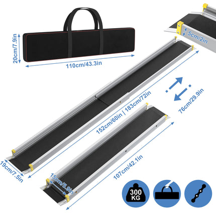 LARS360 2 x Telescopic Wheelchair Ramp Telescopic Ramps Aluminum Access Ramp for Stairs Stair Ramp for Wheelchair Ramp up to 300 kg, Adjustable Telescopic Ramp 106.5-152-183cm