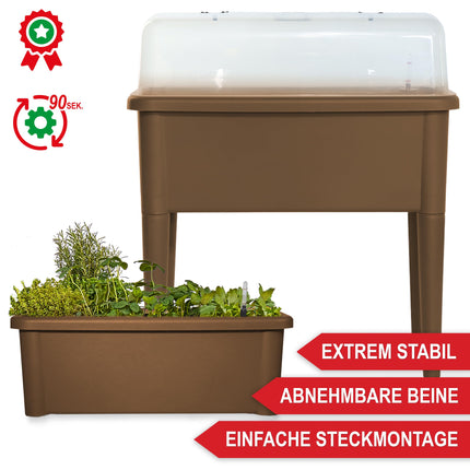 Onbest raised bed/cold frame – with cover/water indicator – made of robust plastic – ideal for garden/patio/balcony – raised herb bed for growing – planter including garden tools (Coffee)