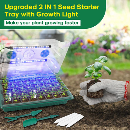 Upgrade Seedling Starter Trays with Grow Light, 80 Cells Seedling Tray with Humidity Dome, Mini Greenhouse Grow Kit for Rooted Seedlings