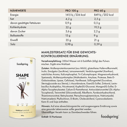 foodspring Shape Shake, 10-pack, 10x60g, meal replacement for weight loss*, high in protein, 24 vitamins &amp; minerals