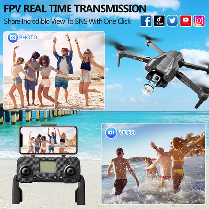 Mingfuxin GPS Drone with 4K Camera, Foldable RC Quadcopter Drones for Adults, 5G Transmission FPV Drone Foldable RC Quadcopter with Automatic Return, Brushless Motor, Gesture Control