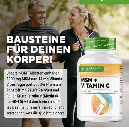 MSM 2000mg - 365 Tablets - With natural vitamin C from acerola - No additives - 6-month supply - High dosage - Laboratory tested - Vegan