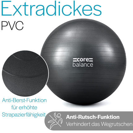Core Balance, burst-proof exercise ball - for fitness, yoga, pregnancy - 55cm, 65cm, 75cm, 85cm - incl. air pump