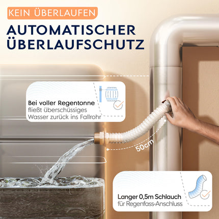 Rainwater collector with strainer for 100mm downpipes | increased yield | stainless steel | long 0.5m hose + barrel connection | downpipe rainwater collector | rainwater collector for 100mm downpipes, rain barrels - Drei Eichen