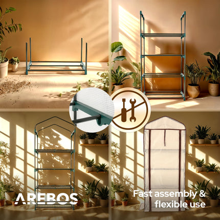 Arebos Premium 4-Tier Polytunnel Greenhouse - 70 x 50 x 158 cm Greenhouse with 4 Shelves - Space-Saving, High-Quality Growhouse for Garden, Balcony, Stable &amp; Easy to Assemble