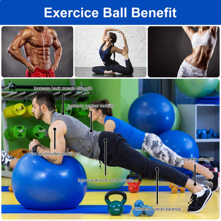 flintronic Exercise Ball, 65 cm Ultra-Thick Anti-Explosion Yoga Ball with Inflatable Foot Pump, Robust Maximum Load Fitness Ball for Sports Fitness, Yoga, Pilates