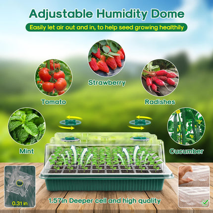 Upgrade Seedling Starter Trays with Grow Light, 80 Cells Seedling Tray with Humidity Dome, Mini Greenhouse Grow Kit for Rooted Seedlings