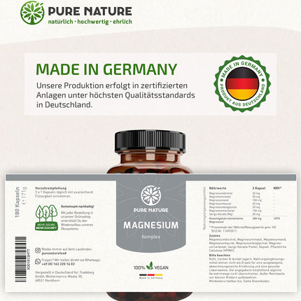 Magnesium Complex high-dose 400 mg 7-in-1 capsules with 7 organic forms | 180 capsules | Highest bioavailability | Made in Germany | NO additives