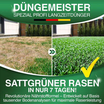 DÜNGEMEISTER lawn fertilizer for your lushest dream lawn – healthy, dense, and lush green lawn immediately with revolutionary AI formula – long-term NPK/Organic spring/summer (5 kg)