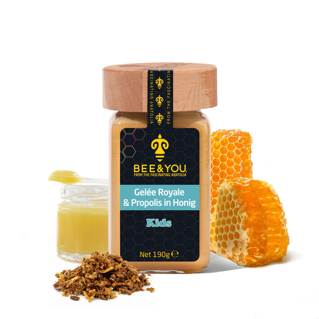 Bee&amp;You Royal Jelly &amp; Propolis in Honey for Children, 100% natural, no additives, raw honey, fair trade, natural &amp; controlled ingredients, 33 awards, 12 certificates