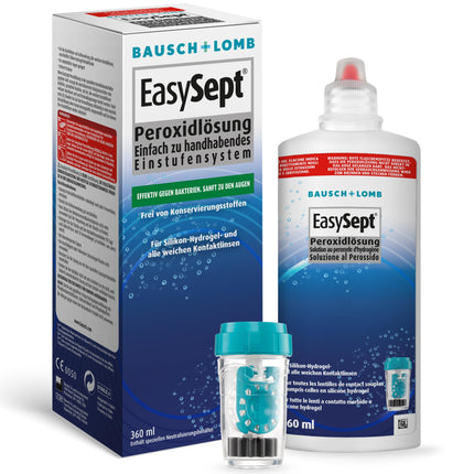 Bausch + Lomb EasySept Peroxide Solution Contact Lens Cleaner for soft contact lenses, preservative-free, with container, 1 x 360 ml