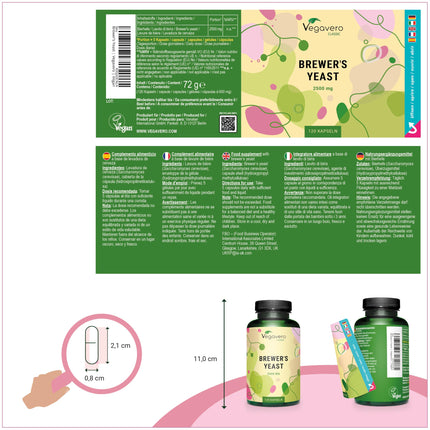 Brewers Yeast 2500 mg | With biotin for healthy skin, hair, and nails | 100% natural, no additives | Laboratory-tested | Made in Germany | 120 high-dose capsules | Vegan | Vegavero®