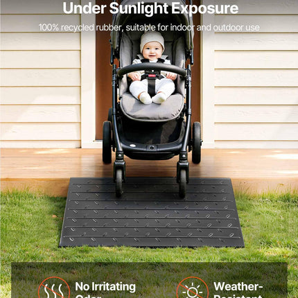 VEVOR Rubber Threshold Ramp, 10.2 cm Rise, Door Threshold Ramp, 3-Channel Cable Cover, Solid Rubber Threshold Ramp, with a Load Capacity of 1 T for Wheelchairs and Scooters