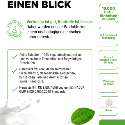 Lactase 13,000 Depot - 365 tablets with depot effect (Sepismart® Slow Release) - High dosage with 13,000 FCC units - For lactose and milk intolerance - No unwanted additives