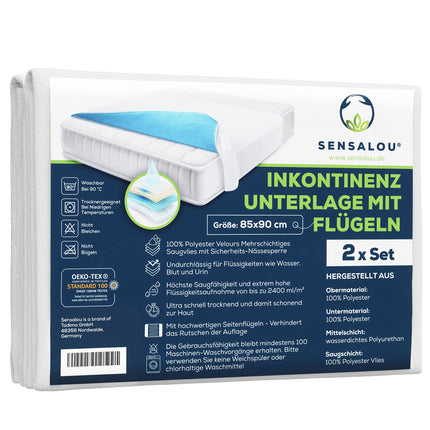 Sensalou 2 pieces waterproof incontinence pad with wings 85x90 ​​cm - fitted sheet baby children bed