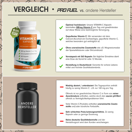 Vitamin C high-dose - 365 capsules - 500 mg buffered vitamin C - high-quality calcium ascorbate optimally dosed - no unwanted additives - laboratory-tested with certificate - one-year supply