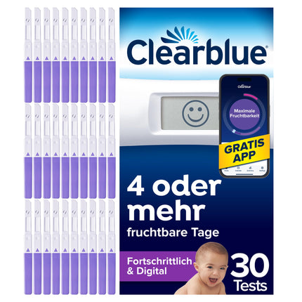 Clearblue Advanced Digital Ovulation Test, Double the chance of getting pregnant, 1 Digital Test Holder and 30 Ovulation Tests, Try the FREE Clearblue Period &amp; Cycle Tracker App
