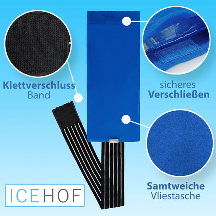 ICEHOF Cooling Pads (3x) with fleece cover - Incl. Velcro fastener - Cuddly soft, long cooling time, cooling pack gel cooling pack cooling gel cooling compress cooling pad cooling compresses cooling bag ice pack cold compress blue