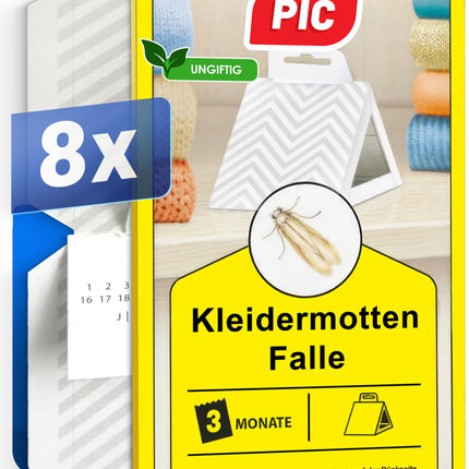 PIC Clothes Moth Trap Moth Protection for Wardrobe, 8 Pieces Moth Trap for Clothes Moths, Clothes Moth Control, Suitable for the Wardrobe and Other Storage of Clothes Against Moths