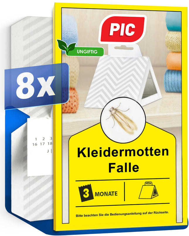 PIC Clothes Moth Trap Moth Protection for Wardrobe, 8 Pieces Moth Trap for Clothes Moths, Clothes Moth Control, Suitable for the Wardrobe and Other Storage of Clothes Against Moths