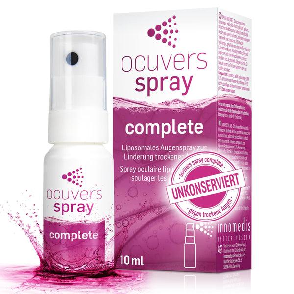 Ocuvers Complete Eye Spray with 0.3% Hyaluronic Acid, Liposomes, Aloe Vera, Vitamin B5, and Vitamin E - Eye Spray for Dry Eyes - The Alternative to Eye Drops, 10 ml