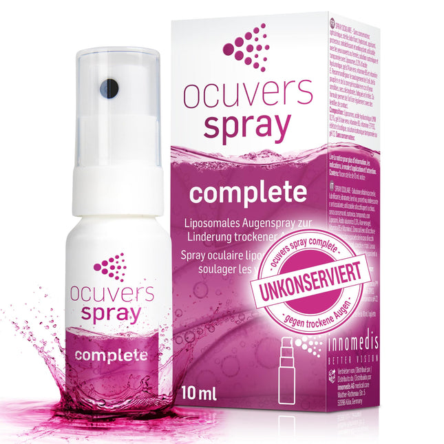 Ocuvers Complete Eye Spray with 0.3% Hyaluronic Acid, Liposomes, Aloe Vera, Vitamin B5, and Vitamin E - Eye Spray for Dry Eyes - The Alternative to Eye Drops, 10 ml