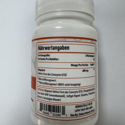 Liposomal CoQ10 Ubiquinol, high dose 600 mg per serving, 300 mg per capsule, active form of coenzyme Q10, daily dose 2 capsules, 60 mini-softgels (pack of 1)