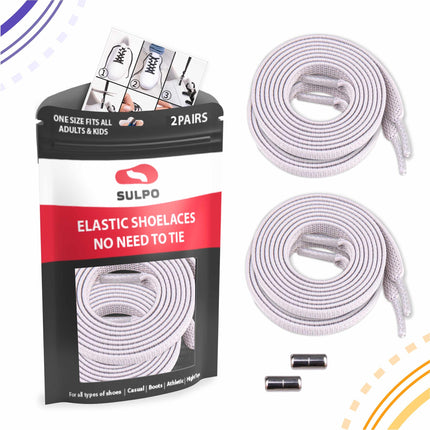 SULPO flat no-tie shoelaces - Elastic shoelaces with metal caps - Quick-release shoelaces - Rubber shoelaces for adults &amp; children - No-tie shoelaces