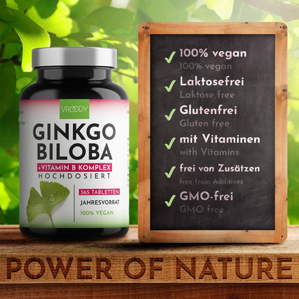 Ginkgo Biloba 6000mg per tablet, 365 tablets - Best value for money + B-vitamin power complex, no additives, laboratory-tested, made in Austria, Vitamin B12 contributes to the reduction of fatigue